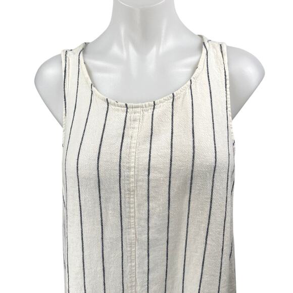 Vince Camuto White Linen Striped Sleeveless Cami Camisole Mini Tank Dress Sz XL - Picture 3 of 5